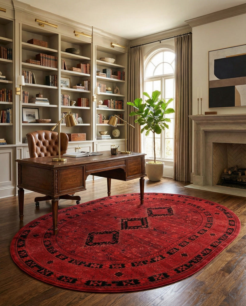 Samarkand Elegance Collection Area Rug -  Zarafshan Oval Red  lifestyle 73