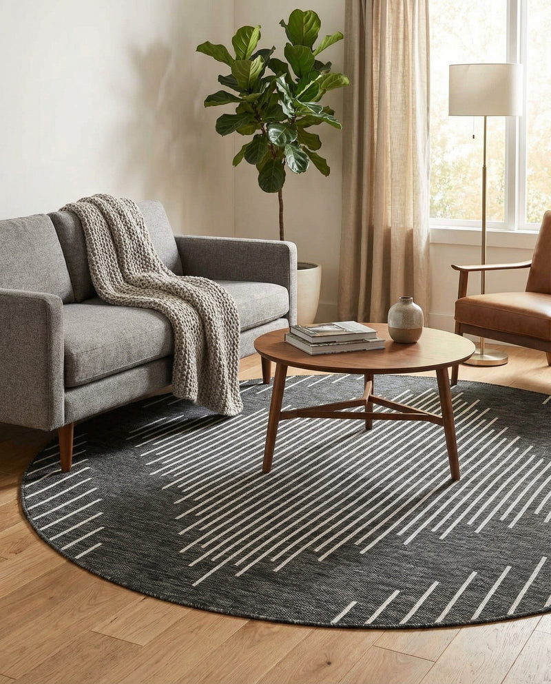 Urban Terrace Collection Area Rug -  Chelsea (Charcoal Gray) Round Charcoal Gray  lifestyle 23