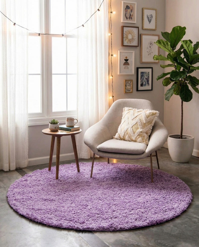 Plush Oasis Collection Area Rug - Serenity (Lilac) Round Lilac  lifestyle 44