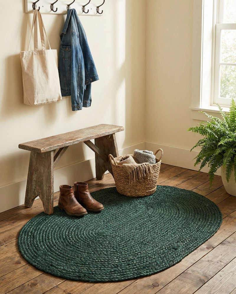 Woven Seaside Jute Collection Area Rug - Martha's Oval Green  lifestyle 52