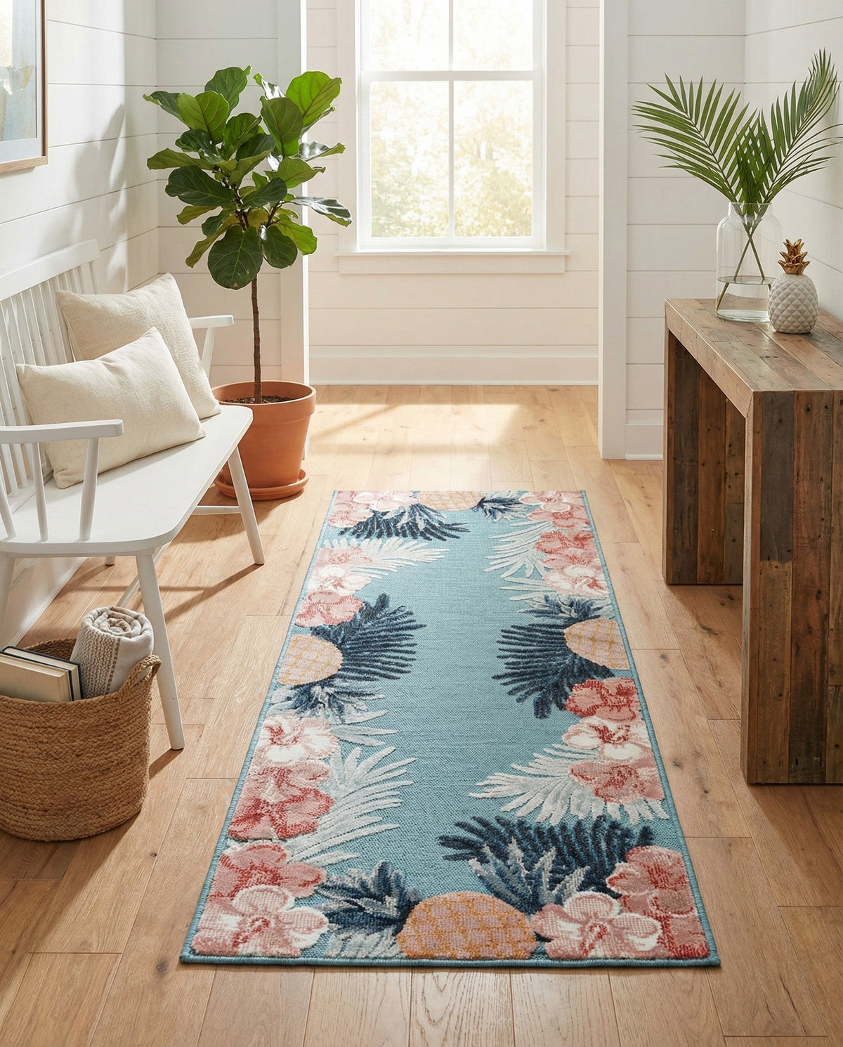 Seaside Blooms Collection Area Rug - Haven Runner Blue  lifestyle 100