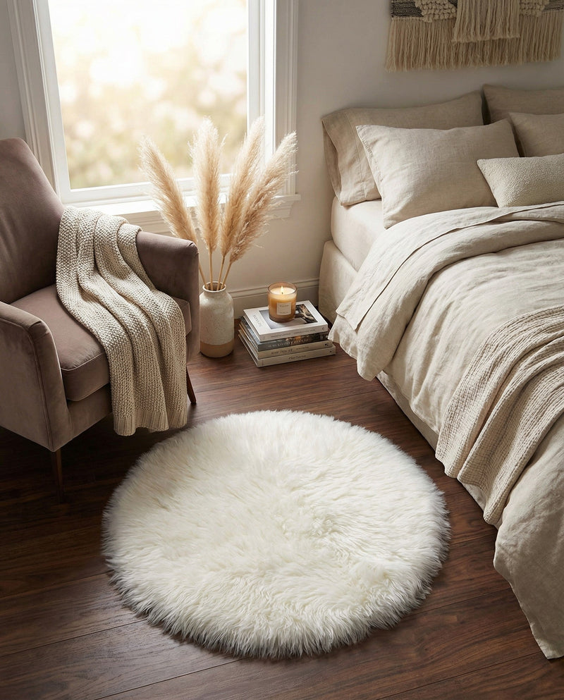 Lambskin Haven Collection Area Rug - Fleeceville Round White  lifestyle 15