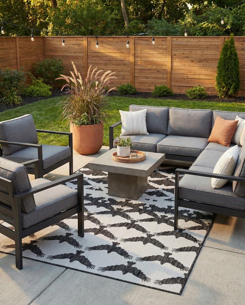 Urban Terrace Collection Area Rug -  Gramercy Rectangle Black and White  lifestyle 8