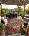 Patio Heritage Collection Area Rug -  Garden Rectangle Rust Red and Blue  lifestyle 36