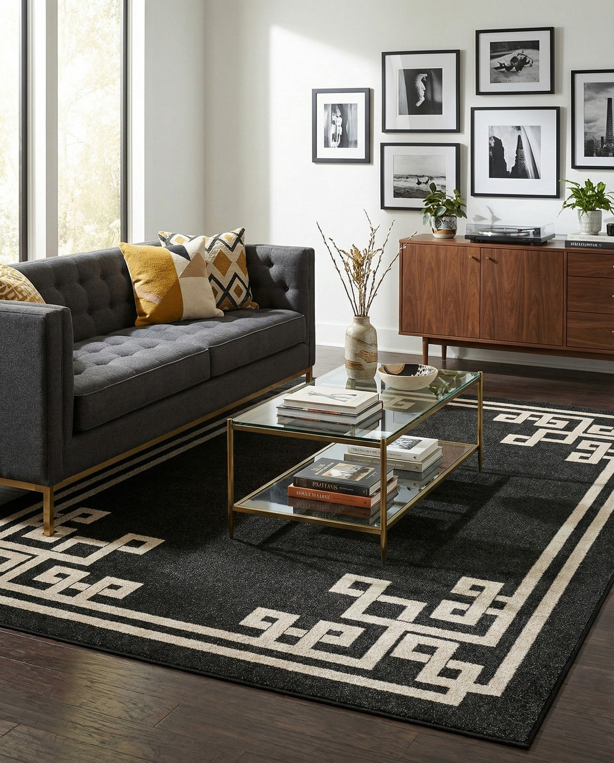 Aegean Labyrinth Collection Area Rug -  Rhodes Rectangle Black  lifestyle 14