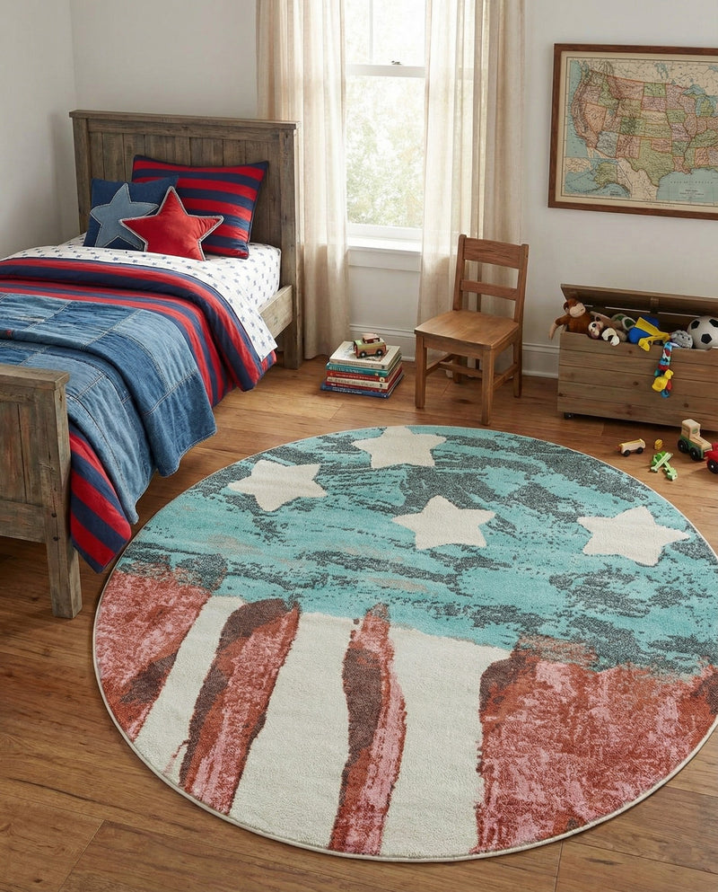 Wonder Tykes Collection Area Rug -  Zany Round Red and Blue  lifestyle 44