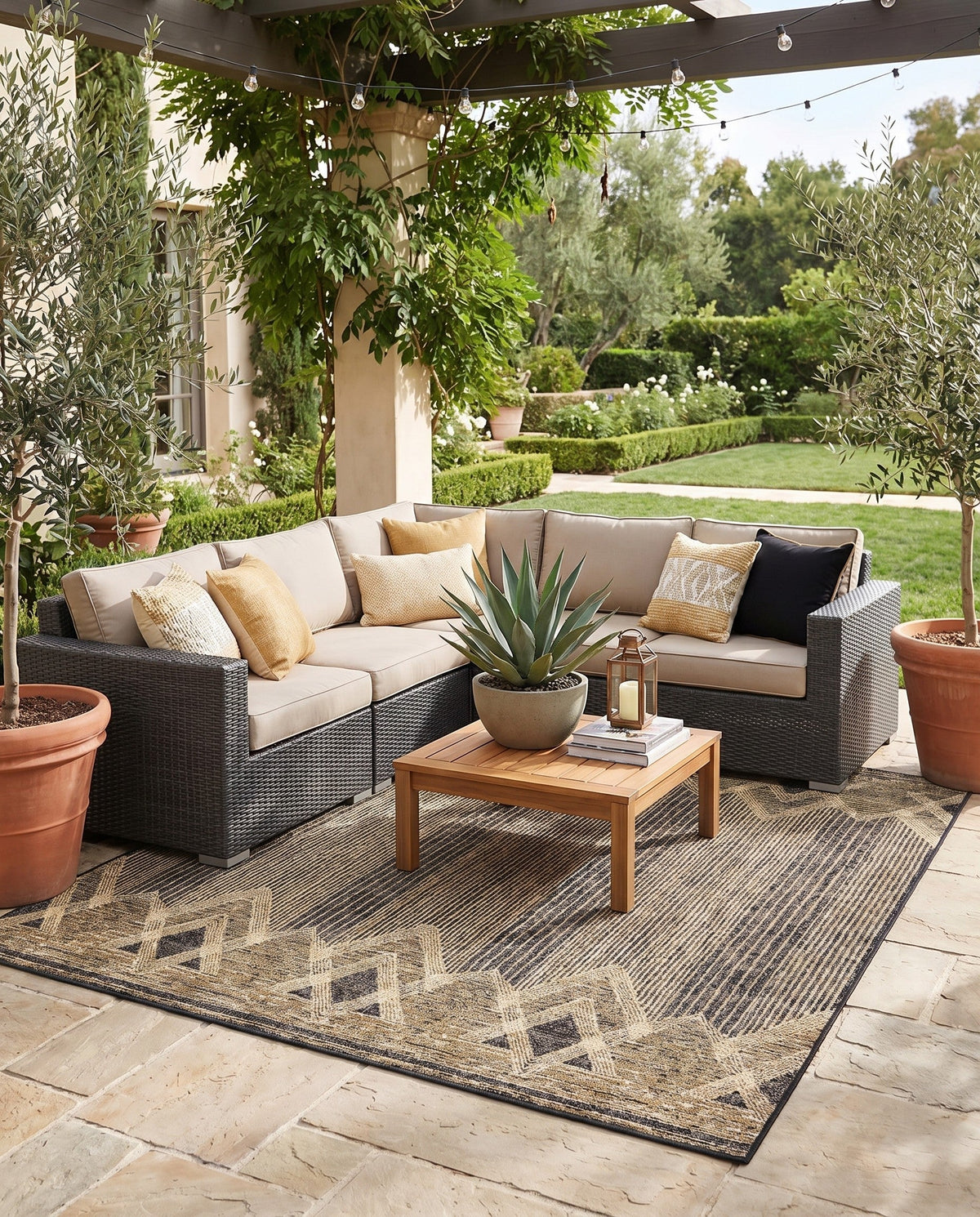 Urban Terrace Collection Area Rug -  Loft Square Charcoal  lifestyle 100