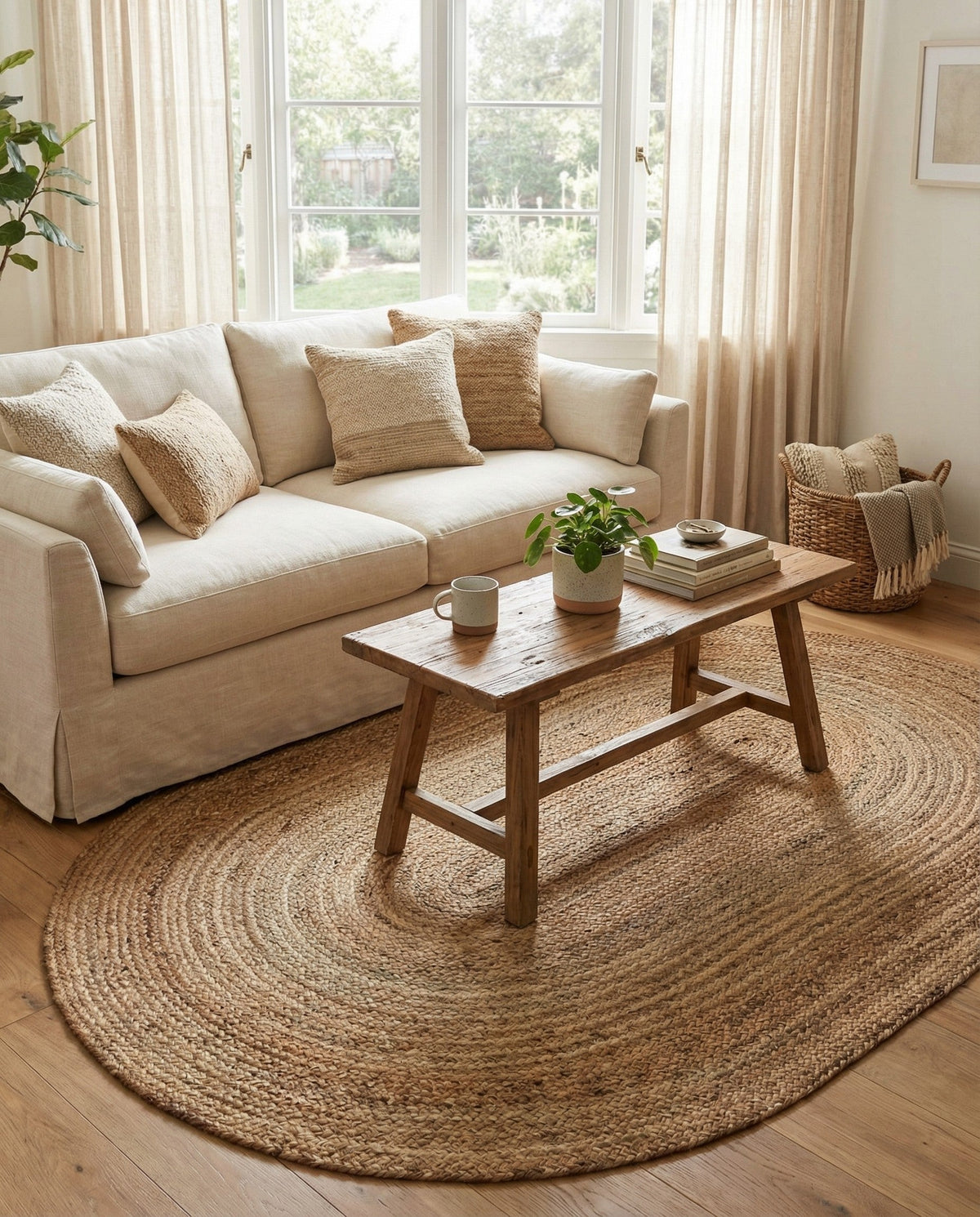 Woven Seaside Jute Collection Area Rug - Savannah (Natural) Oval Natural  lifestyle 109