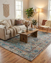 Savannah Threads Collection Area Rug - Tybee Rectangle Teal blue  lifestyle 19