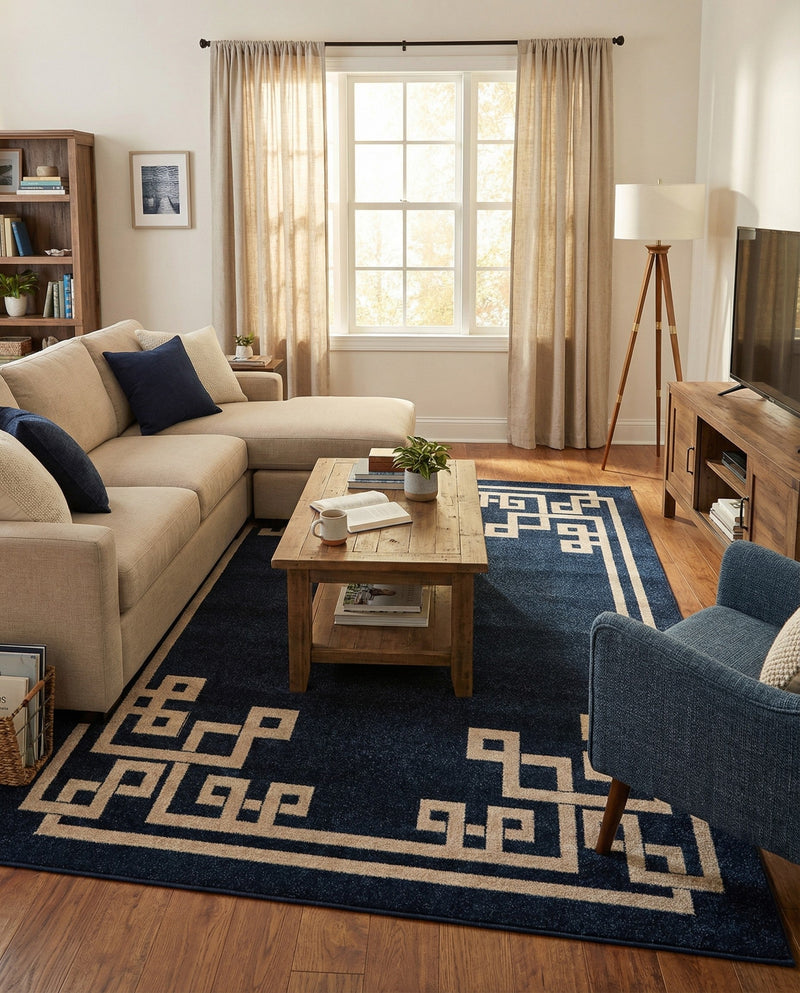 Aegean Labyrinth Collection Area Rug -  Rhodes Rectangle Dark Blue  lifestyle 15