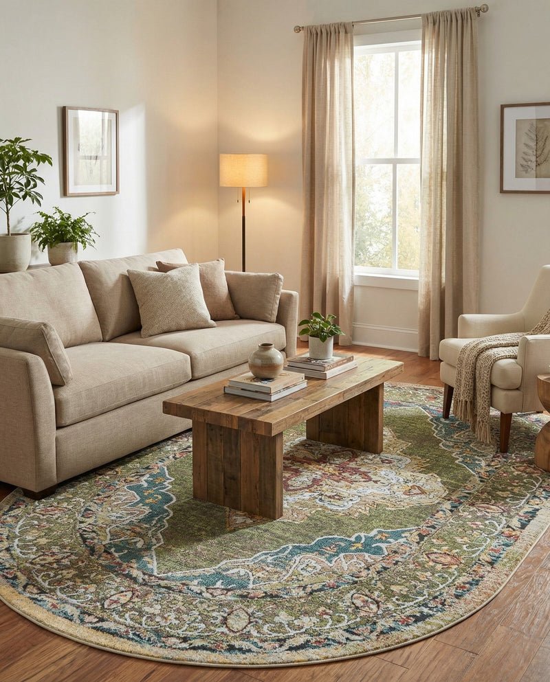 Savannah Soiree Collection Area Rug - Serengeti (Green) Oval Green  lifestyle 72
