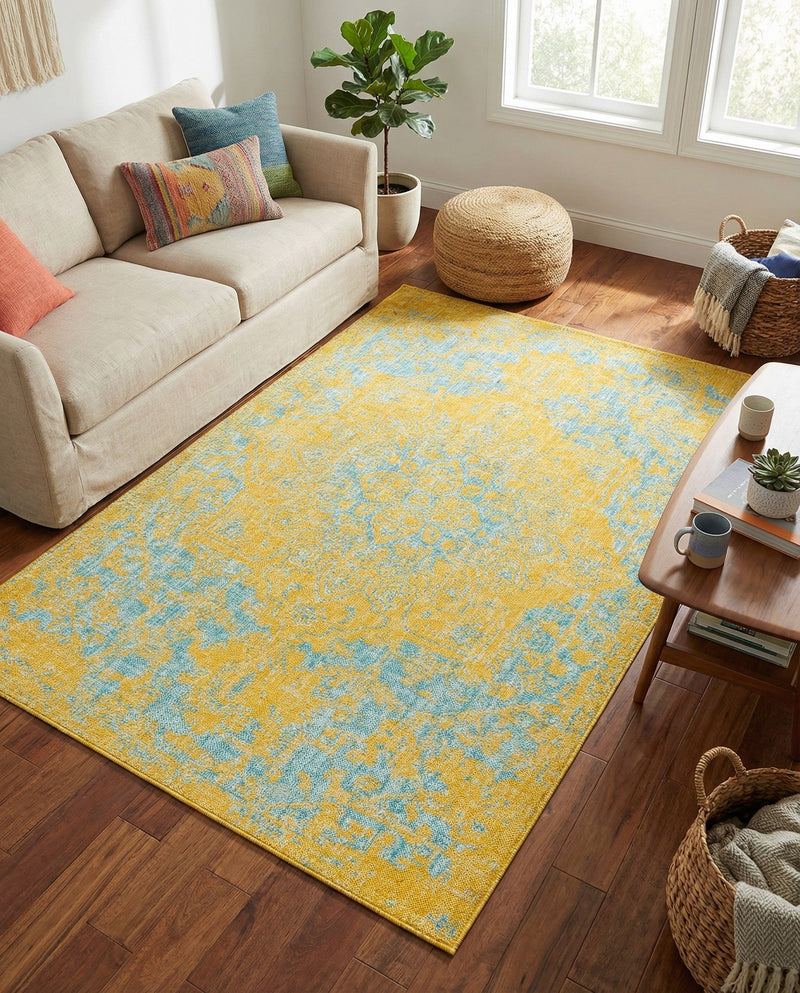 Urban Oasis Rugs Collection Area Rug -  Penthouse (Yellow and Aqua) Rectangle Yellow and Aqua  lifestyle 9