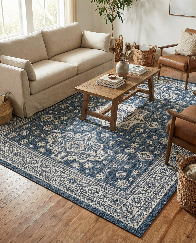 Tribal Terrace Treasures Collection Area Rug -  Incan Isle (Blue) Rectangle Blue  lifestyle 24