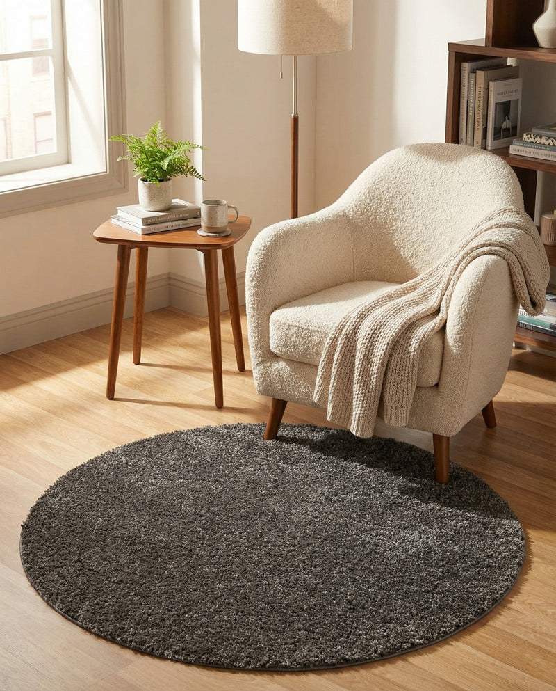 Cozy Comfort Shag Collection Area Rug - Haven (Smoke Gray) Round Smoke Gray  lifestyle 38
