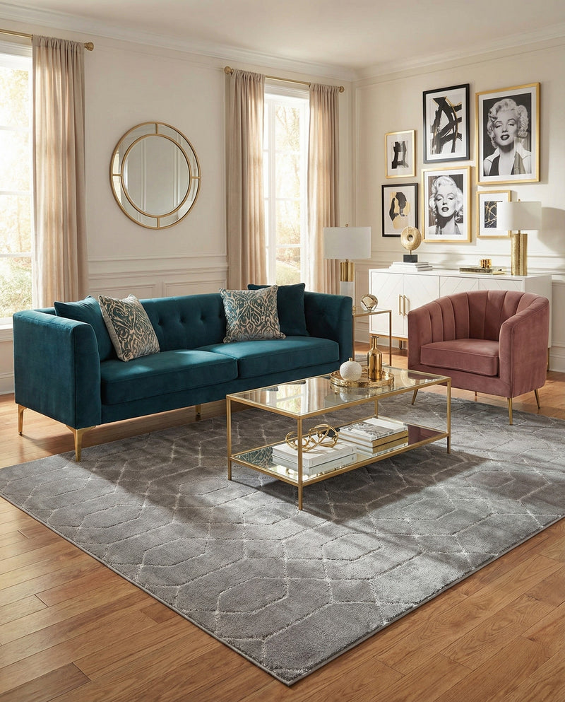 Hollywood Luxe Collection Area Rug - Sunset (Gray Silver) Rectangle Gray Silver  lifestyle 16