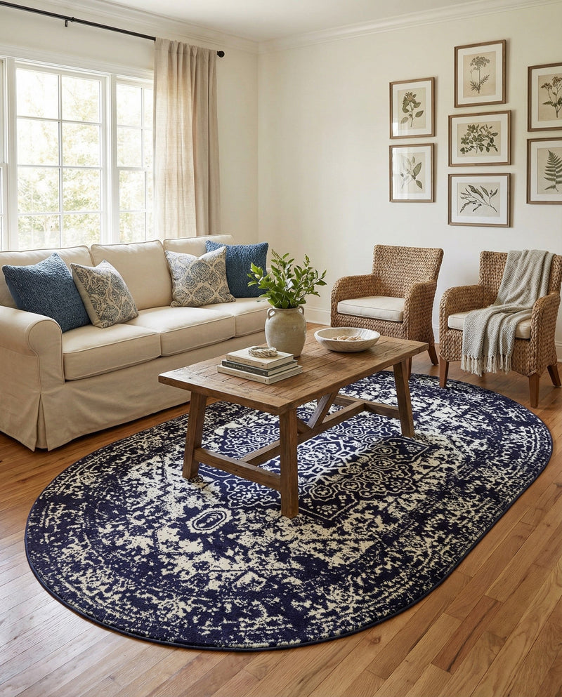 Georgetown Rugs Collection Area Rug - Dupont (Navy Blue) Oval Navy Blue  lifestyle 67