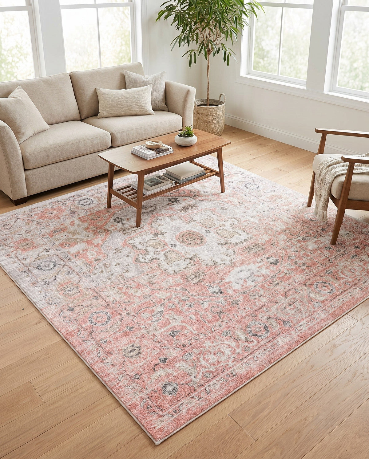 Parisian Elegance Collection Area Rug - Versailles (Rose Pink) Square Rose Pink  lifestyle 134