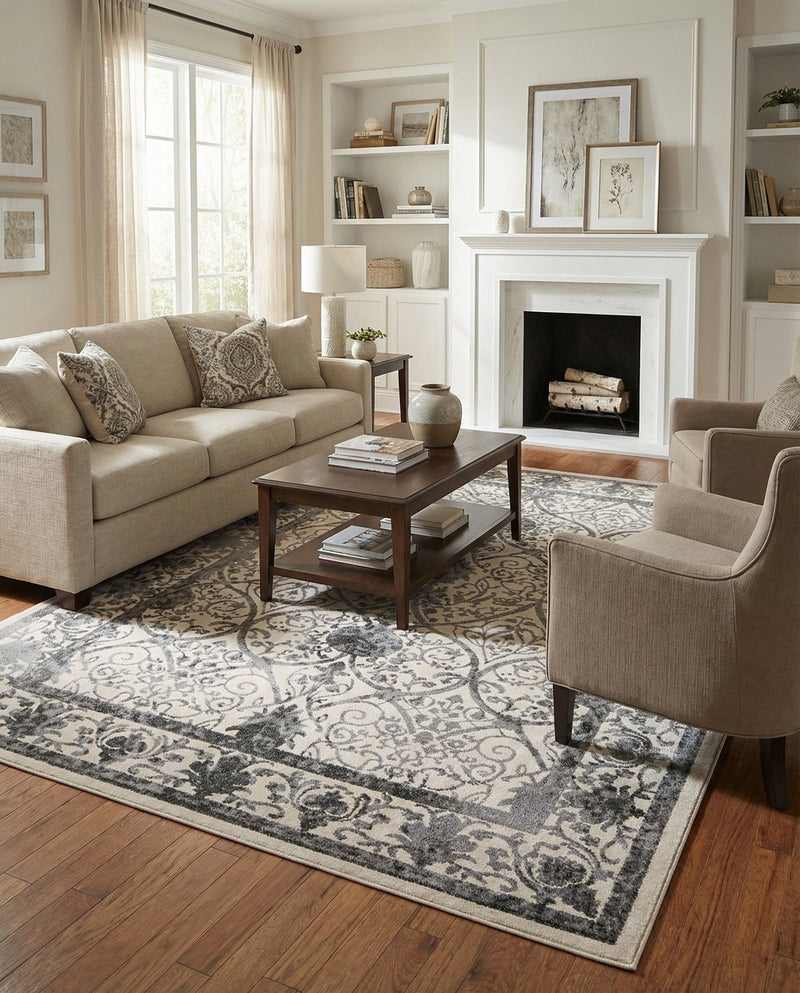 Horizon Collection Area Rug -  Sierra Rectangle Ivory and Gray  lifestyle 22