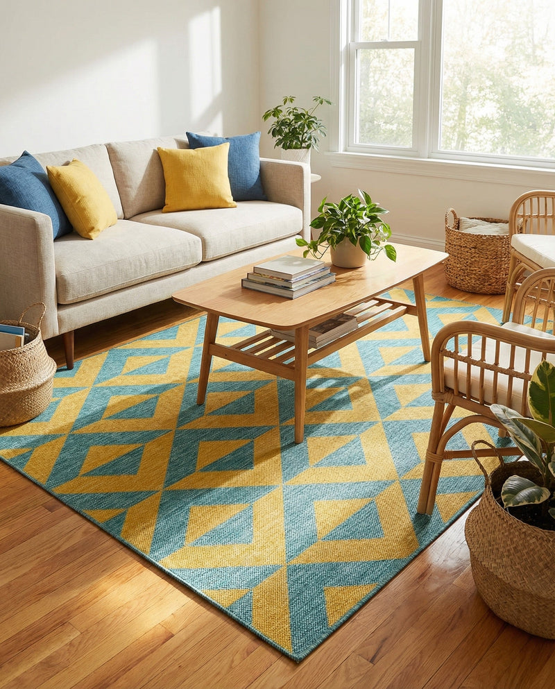 Urban Oasis Rugs Collection Area Rug -  Highrise (Yellow and Aqua) Rectangle Yellow and Aqua  lifestyle 9