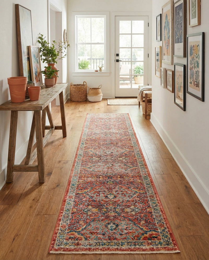 Seville Stripes Collection Area Rug -  Malaga (Brick Red) Runner Brick Red  lifestyle 74