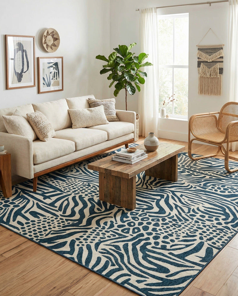 Savannah Escape Collection Area Rug -  Masai Rectangle Navy Blue and Ivory  lifestyle 21