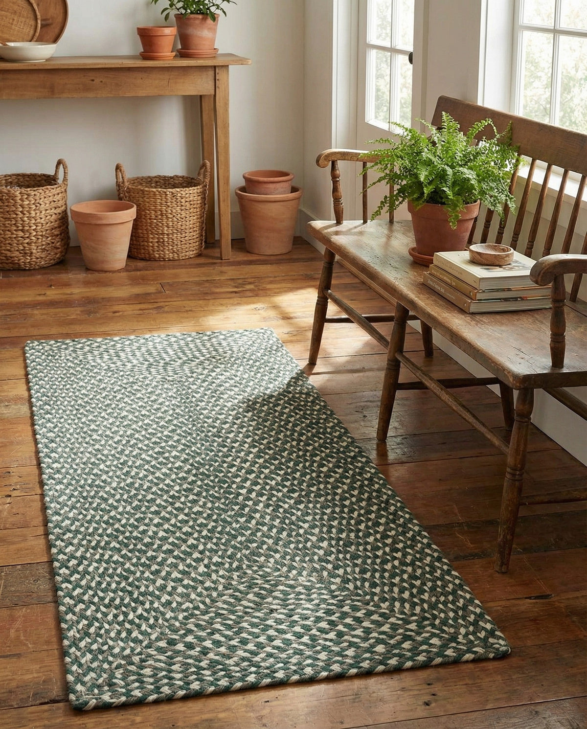 Highland Woven Jute Collection Area Rug - Glenmore (Green) Runner Green  lifestyle 26