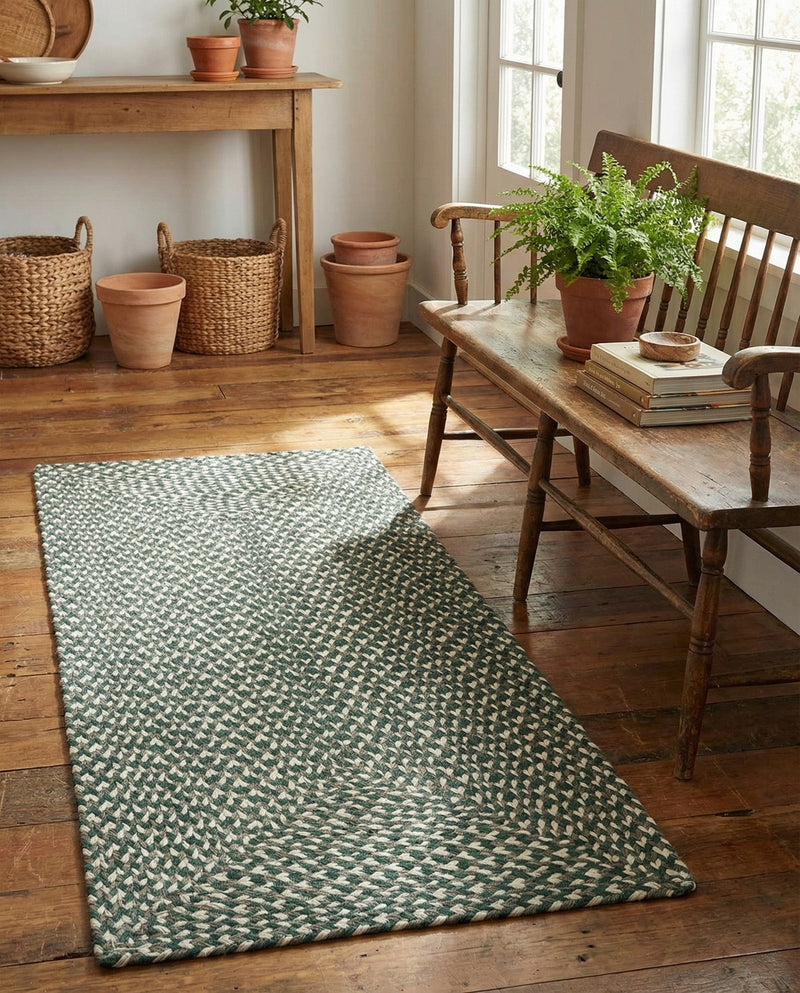 Highland Woven Jute Collection Area Rug - Glenmore (Green) Runner Green  lifestyle 26