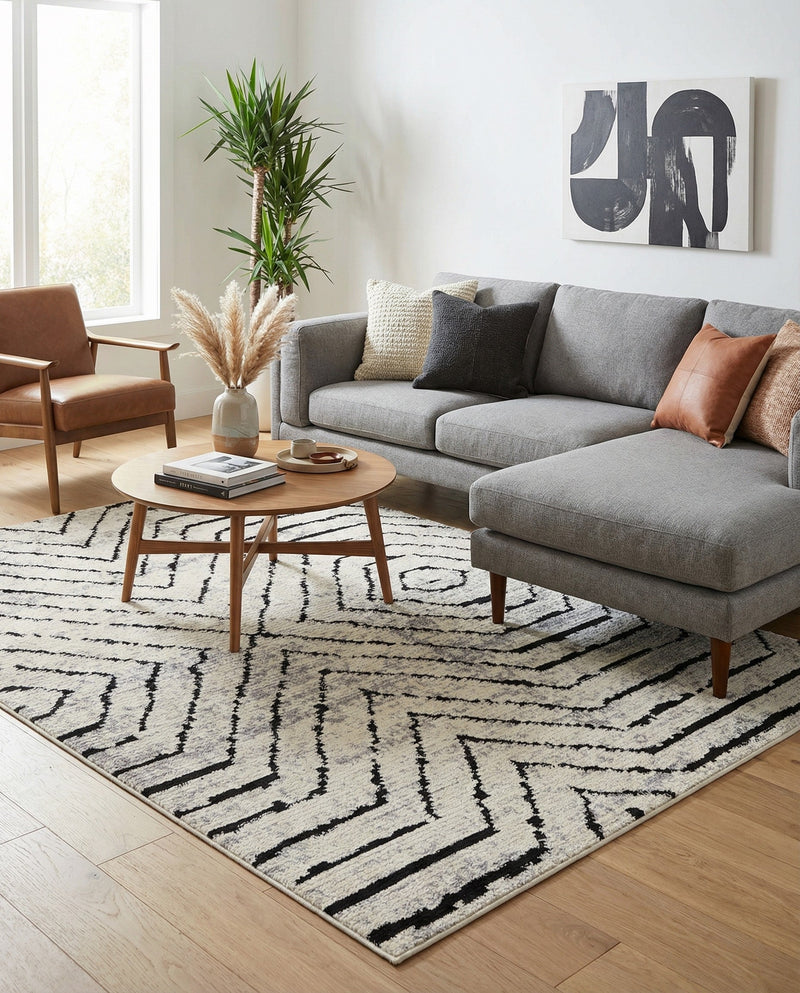 Marrakech Mosaic Collection Area Rug -  Tangier Rectangle Black and White  lifestyle 7