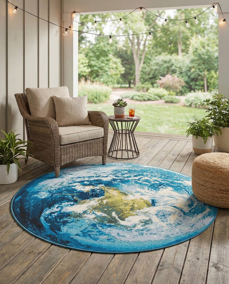 Urban Terrace Collection Area Rug -  Pergola Round Blue  lifestyle 53