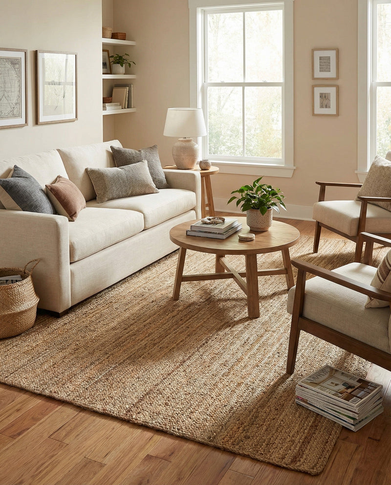 Woven Seaside Jute Collection Area Rug - Savannah (Natural) Rectangle Natural  lifestyle 23
