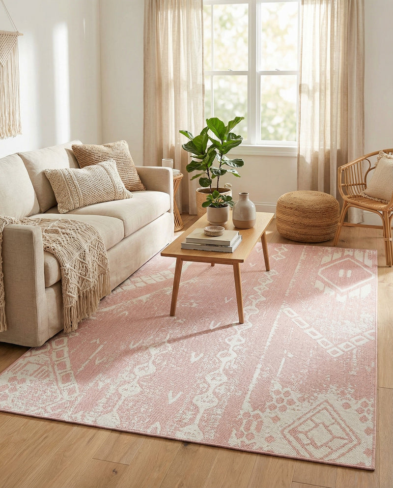 Desert Nomad Terrace Collection Area Rug - Sahara (Pink) Rectangle Pink  lifestyle 31