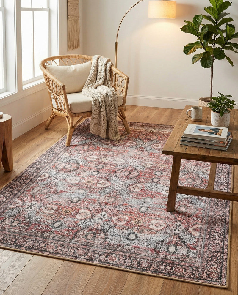Heritage Elegance Collection Area Rug -  Hampton Rectangle Antique Red  lifestyle 14