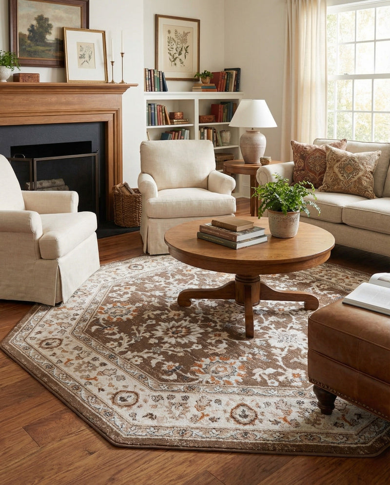 Savannah Elegance Collection Area Rug - Augusta (Brown) Octagon Brown  lifestyle 75