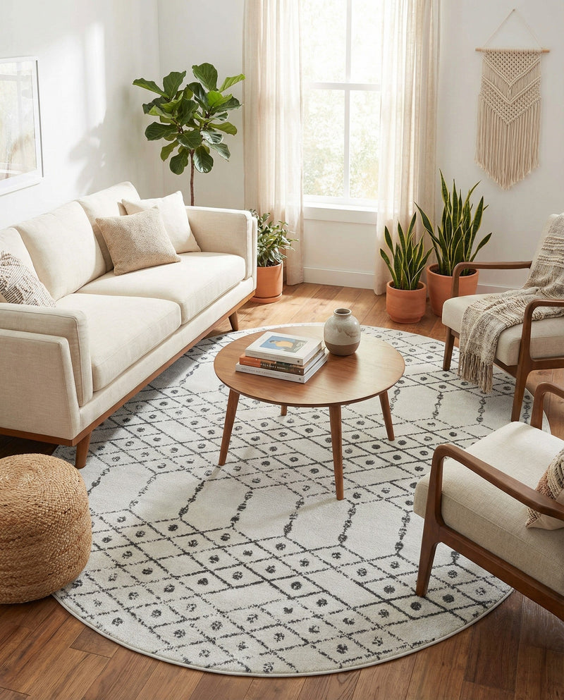 Marrakesh Lattice Collection Area Rug - Casablanca (Ivory Black) Oval Ivory Black  lifestyle 33