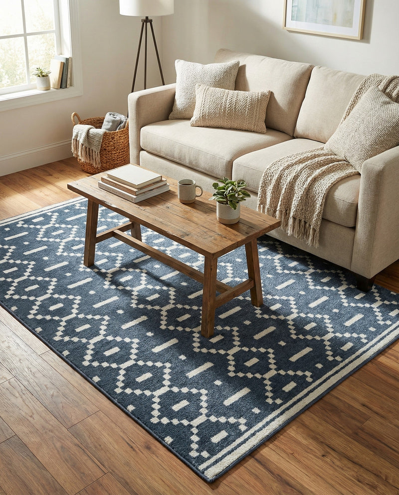 Copenhagen Edge Collection Area Rug -  Tivoli Rectangle Blue  lifestyle 39