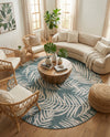 Seaside Blooms Collection Area Rug - Verdure (Teal) Round Teal  lifestyle 33