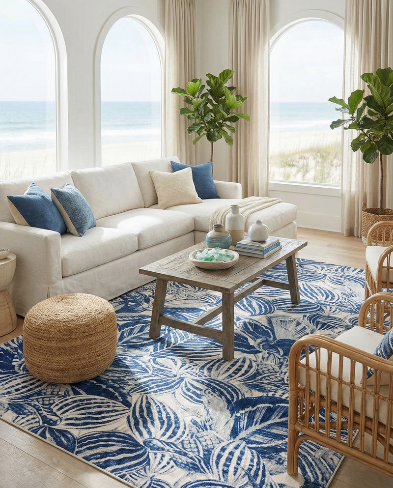 Meadow Breeze Collection Area Rug -  Bluebell Rectangle Navy Blue  lifestyle 39