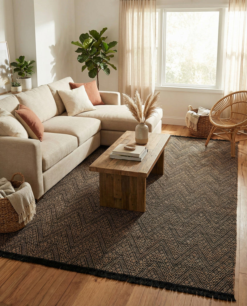 Woven Seaside Jute Collection Area Rug - Oia Rectangle Black and Natural  lifestyle 12