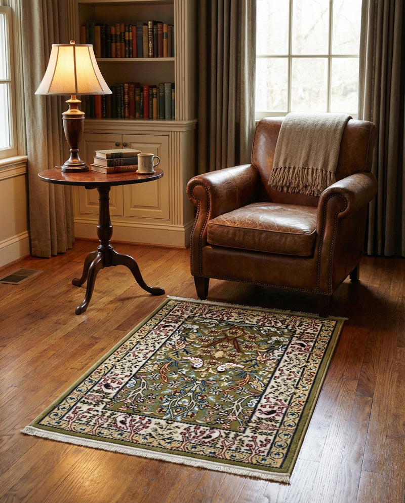 Persian Elegance Collection Area Rug -  Kerman (Green) Rectangle Green  lifestyle 7