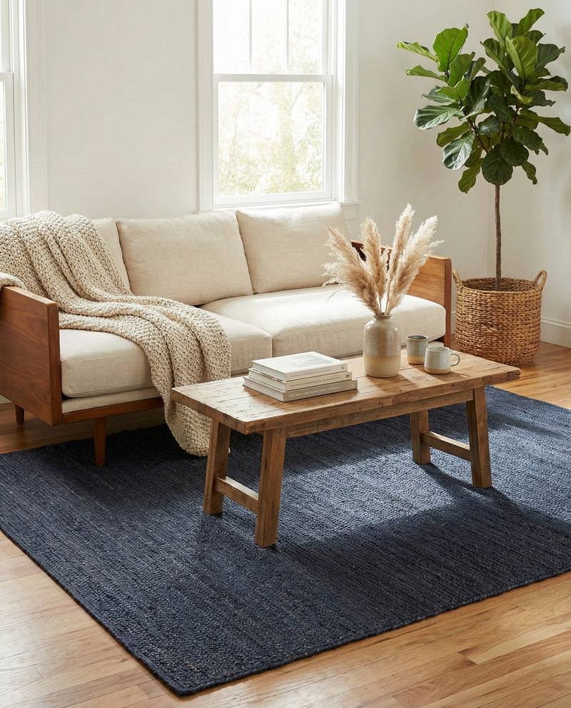 Woven Seaside Jute Collection Area Rug - Savannah (Navy Blue) Rectangle Navy Blue  lifestyle 18