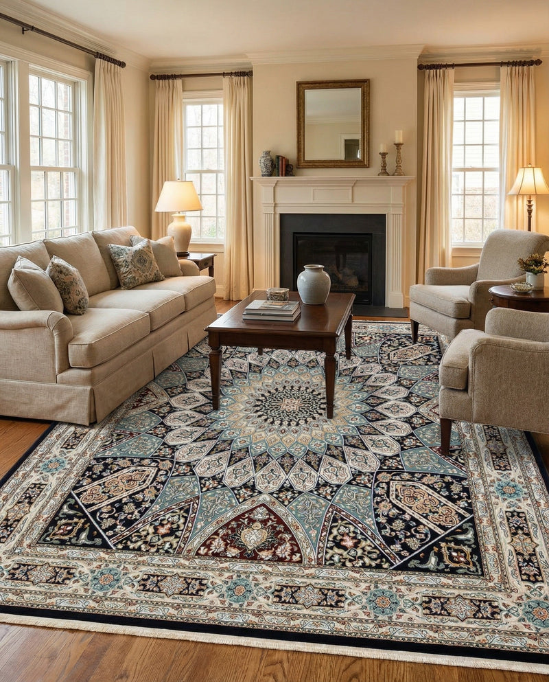 Persian Elegance Collection Area Rug -  Hamedan (Navy Blue) Rectangle Navy Blue  lifestyle 10