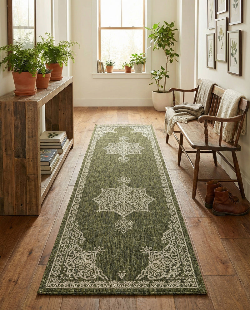 Patio Heritage Collection Area Rug -  Charleston (Green) Runner Green  lifestyle 65