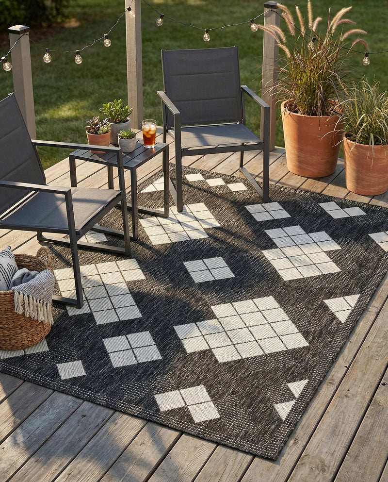 Urban Terrace Collection Area Rug -  Williamsburg Rectangle Black and White  lifestyle 12