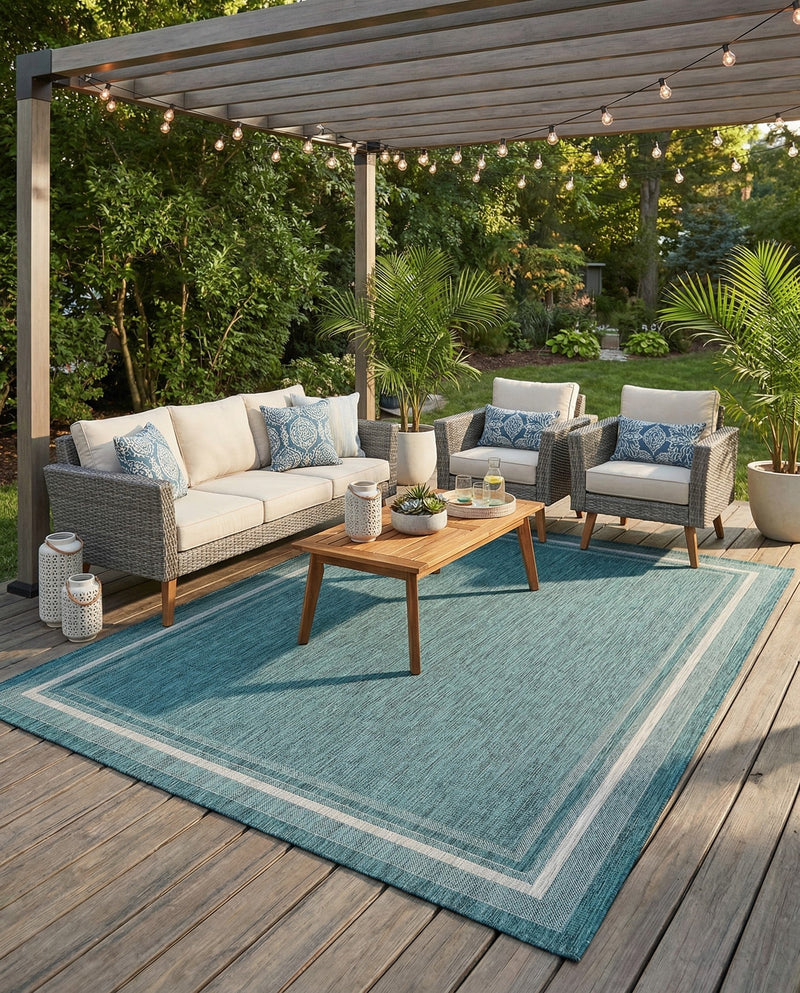 Terrace Fringe Collection Area Rug - Veranda (Teal) Rectangle Teal  lifestyle 12