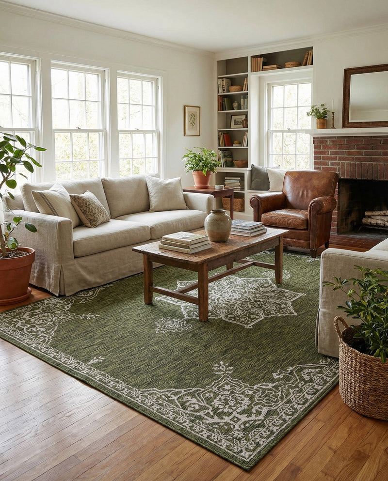 Patio Heritage Collection Area Rug -  Charleston (Green) Rectangle Green  lifestyle 3