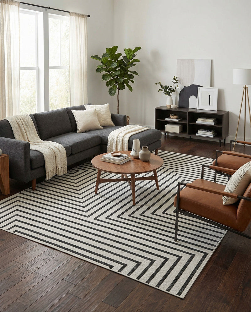 Urban Terrace Collection Area Rug -  Astoria (White and Black) Rectangle White and Black  lifestyle 11