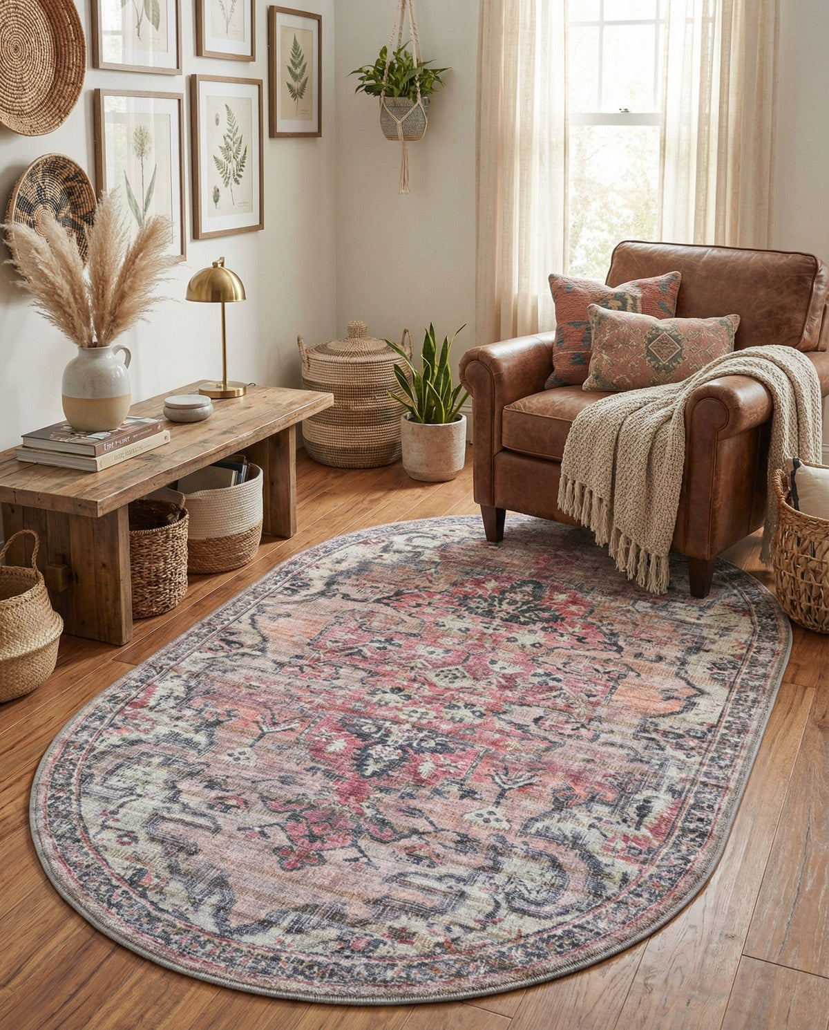 Vintage Memories Collection Area Rug - Echoes Oval Beige pink  lifestyle 83