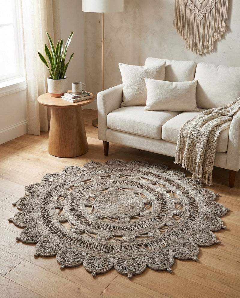 Woven Seaside Jute Collection Area Rug - Coastalhaven (Gray) Round Gray  lifestyle 8