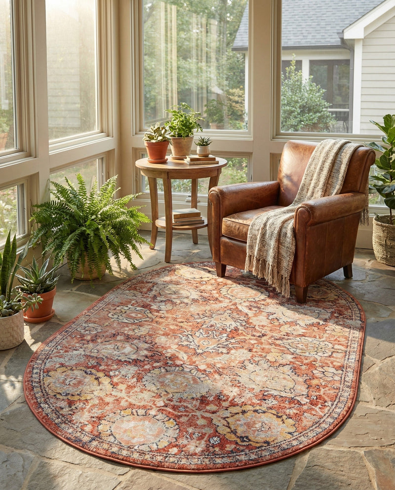Seville Stripes Collection Area Rug -  Cordoba (Brick Red) Oval Brick Red  lifestyle 67