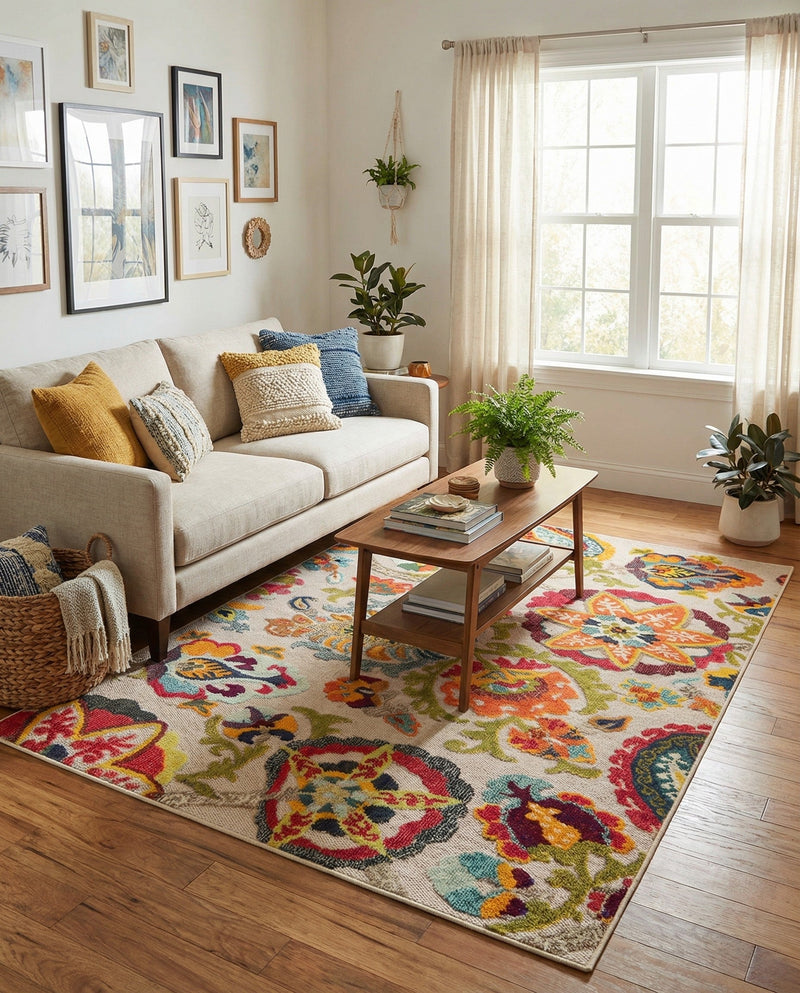 Outdoor Marrakesh Collection Area Rug - Fes Rectangle Multi Beige  lifestyle 6